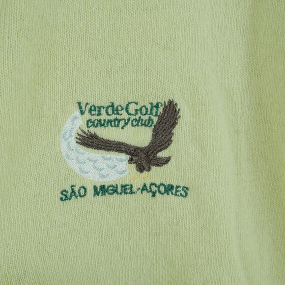 Vintage Large Sweater V Neck Embroidered Eagle Preppy Golf Butter Yellow Grandpa - Picture 3 of 8